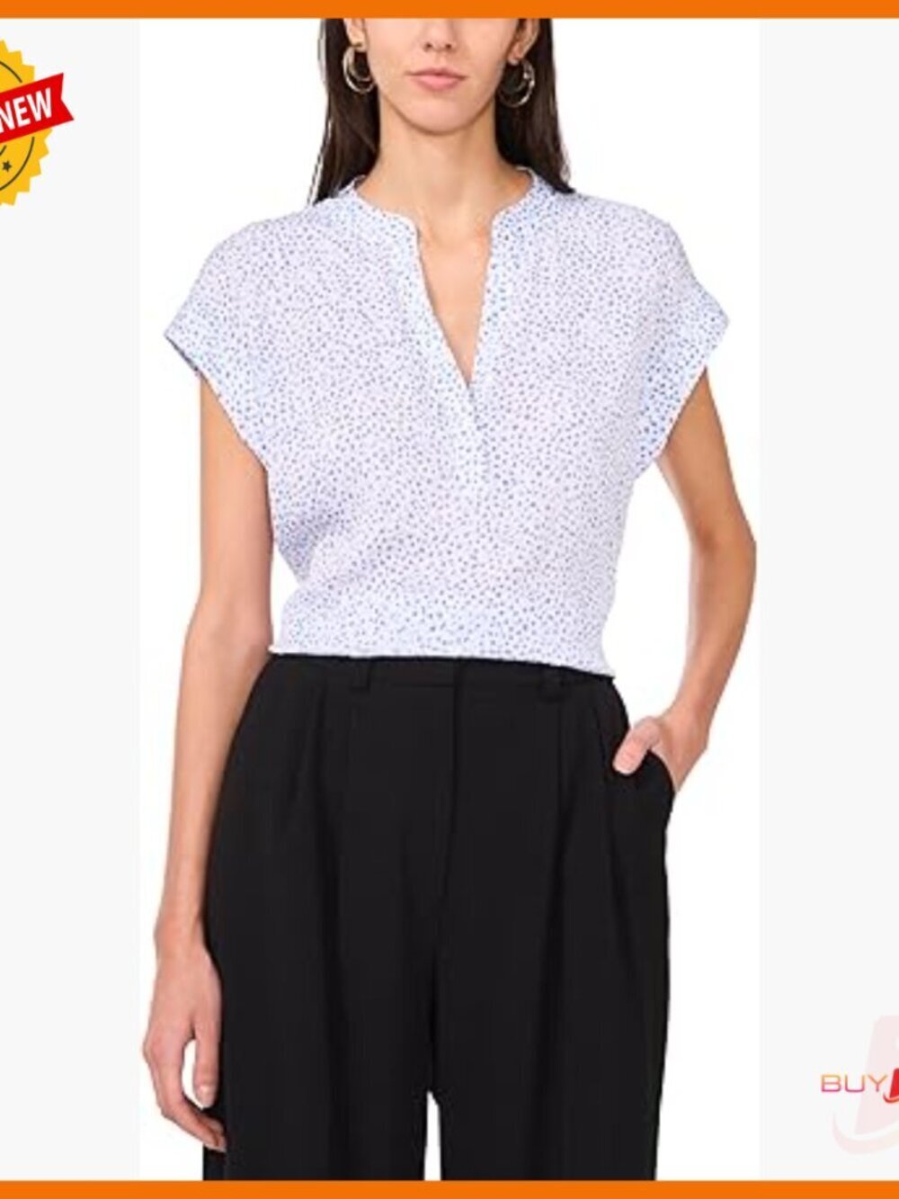 Sleeveless V-Neck Blouse with Front Placket, Regular Fit Polyester Top